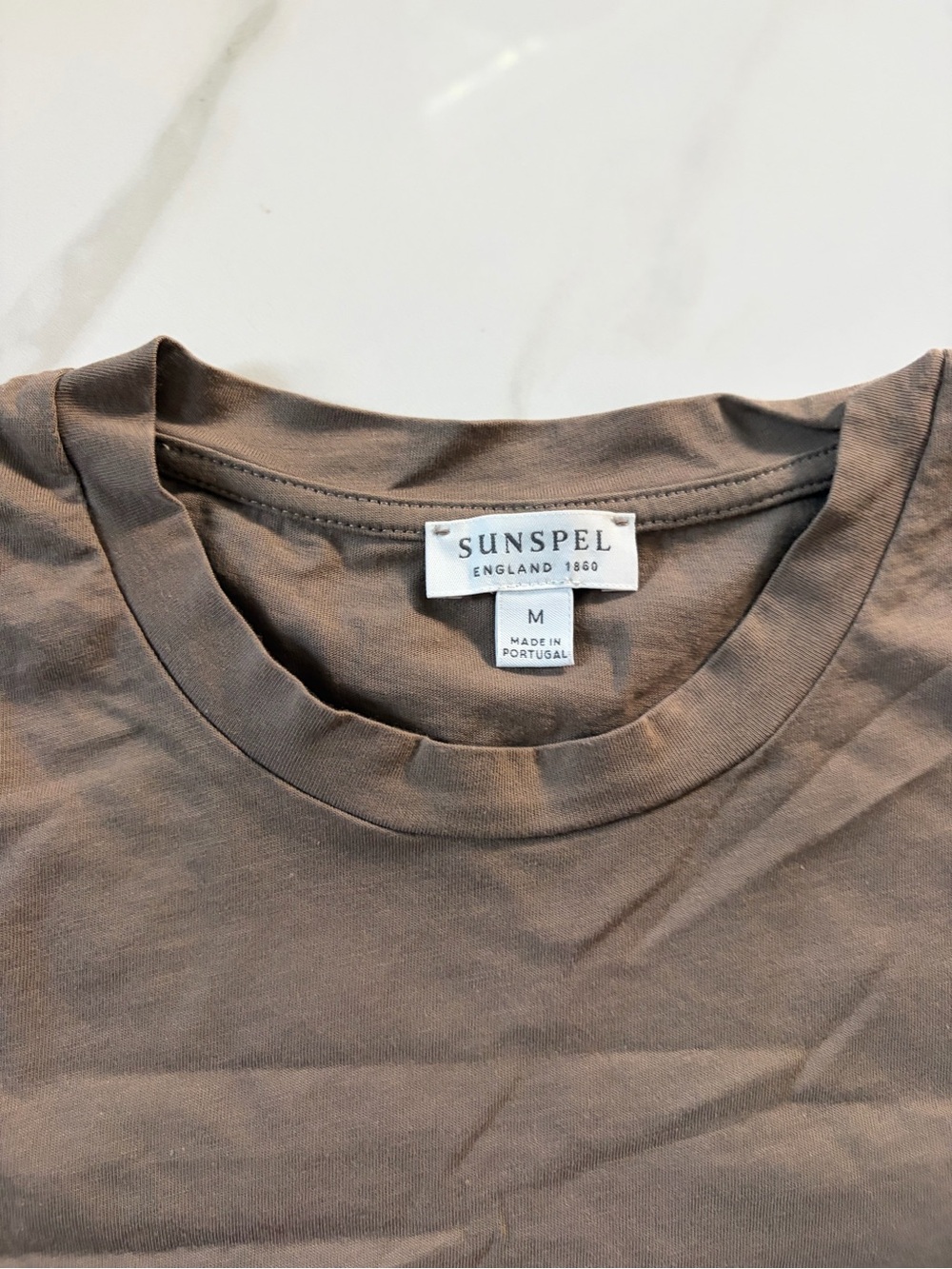 Sunspel Men's Short Sleeve Crewneck T-Shirt in Taupe Brown